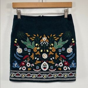 Simplee Boho Jewel Tone Corduroy Embroidered Floral Skirt - Multicolor Size M